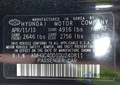 2013 Hyundai Genesis 3.8 z USA, uszkodzony, nr VIN KMHGC4DD1DU240811